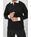 Kışlık Siyah Polo Yaka Sweatshirt Beyaz Yakalı
