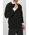 Kışlık Siyah Polo Yaka Sweatshirt Beyaz Yakalı