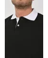 Kışlık Siyah Polo Yaka Sweatshirt Beyaz Yakalı