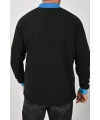 Kışlık Siyah Polo Yaka Sweatshirt Mavi Yakalı