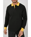 Kışlık Siyah Polo Yaka Sweatshirt Sarı Yakalı