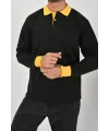 Kışlık Siyah Polo Yaka Sweatshirt Sarı Yakalı