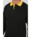 Kışlık Siyah Polo Yaka Sweatshirt Sarı Yakalı