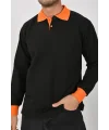 Kışlık Siyah Polo Yaka Sweatshirt Turuncu Yakalı