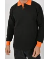 Kışlık Siyah Polo Yaka Sweatshirt Turuncu Yakalı