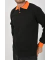 Kışlık Siyah Polo Yaka Sweatshirt Turuncu Yakalı