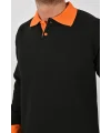 Kışlık Siyah Polo Yaka Sweatshirt Turuncu Yakalı