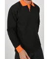 Kışlık Siyah Polo Yaka Sweatshirt Turuncu Yakalı