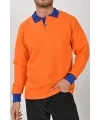 Kışlık Turuncu Polo Yaka Sweatshirt Sax Yakalı