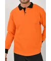Kışlık Turuncu Polo Yaka Sweatshirt Siyah Yakalı