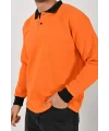 Kışlık Turuncu Polo Yaka Sweatshirt Siyah Yakalı
