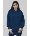 Lacivert Kadın Uzun Hoodie Kapüşonlu Sweatshirt