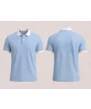 Mavi Polo Yaka T-Shirt Beyaz Yaka ve Kol Bandı