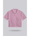 Pembe Kadın Crop Polo Yaka Tişört