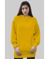 Sarı Kadın Uzun Hoodie Kapüşonlu Sweatshirt
