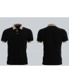 Siyah Polo Yaka T-Shirt Koyu Bej Yakalı Çift Renkli