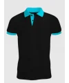 Siyah Polo Yaka Tişört Turkuaz Yakalı Çift Renkli