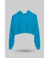 Turkuaz Kadın Crop Hoodie Kapüşonlu Sweatshirt