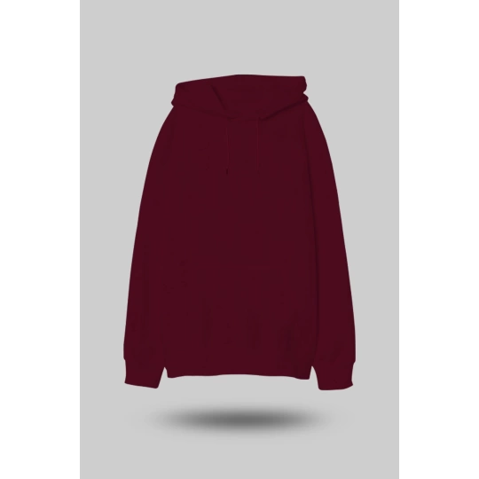 Bordo Oversize Unisex Kapüşonlu Sweatshirt