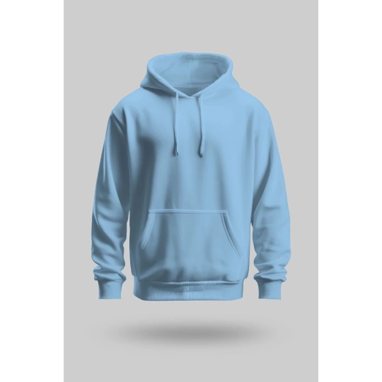 Buz Mavisi 2 İplik İnce Kumaş Unisex Kapşonlu Sweatshirt