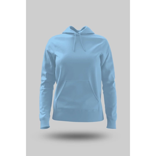 Buz Mavisi Kadın Kapüşonlu Hoodie Sweatshirt