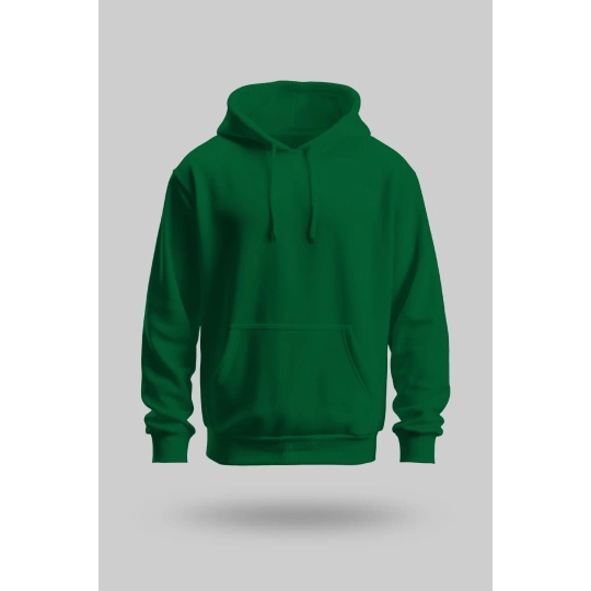 Çimen Yeşili 2 İplik İnce Kumaş Unisex Kapşonlu Sweatshirt