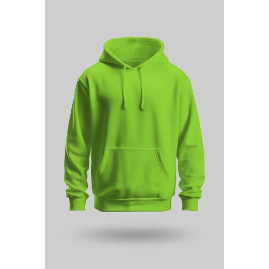 Fıstık Yeşili 2 İplik İnce Kumaş Unisex Kapşonlu Sweatshirt