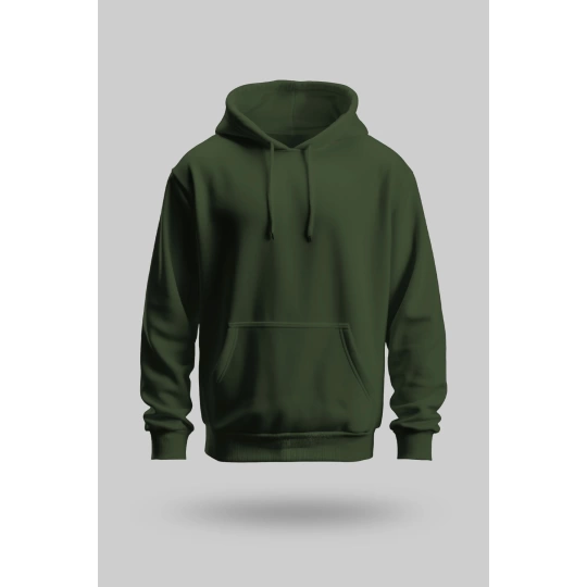 Haki Yeşili 2 İplik İnce Kumaş Unisex Kapşonlu Sweatshirt