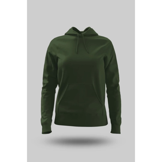 Haki Yeşili Kadın Kapüşonlu Hoodie Sweatshirt