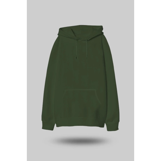 Haki Yeşili Oversize Unisex Kapüşonlu Sweatshirt