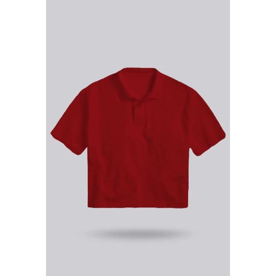 Kırmızı Kadın Crop Polo Yaka Tişört