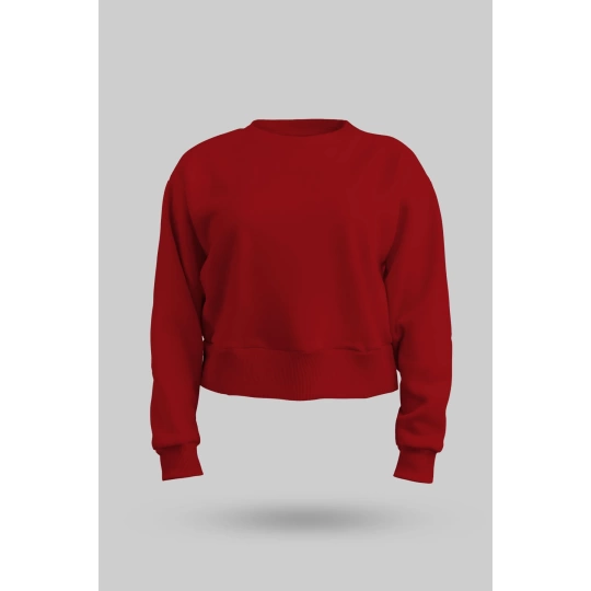Kırmızı Kadın Crop Sweatshirt