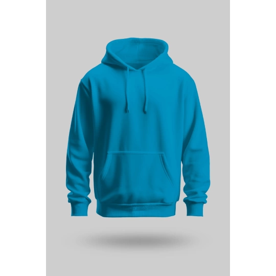 Turkuaz 2 İplik İnce Kumaş Unisex Kapşonlu Sweatshirt