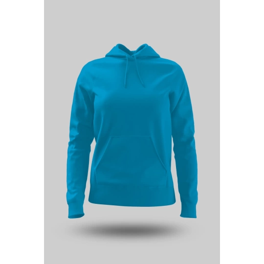 Turkuaz Kadın Kapüşonlu Hoodie Sweatshirt