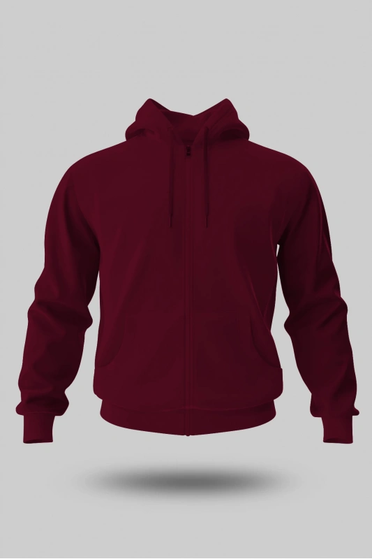 BORDO KAPÜŞONLU FERMUARLI SWEATSHİRT