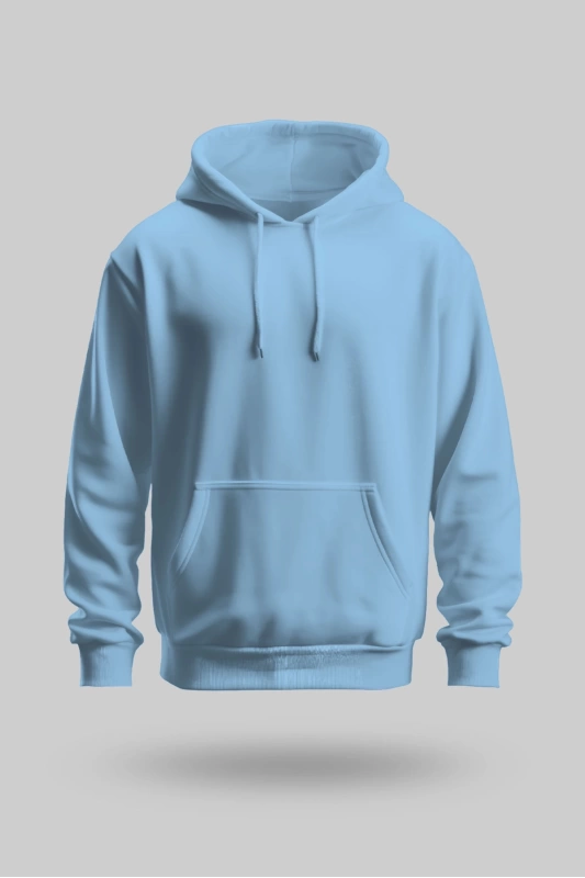 Buz Mavisi 2 İplik İnce Kumaş Unisex Kapşonlu Sweatshirt