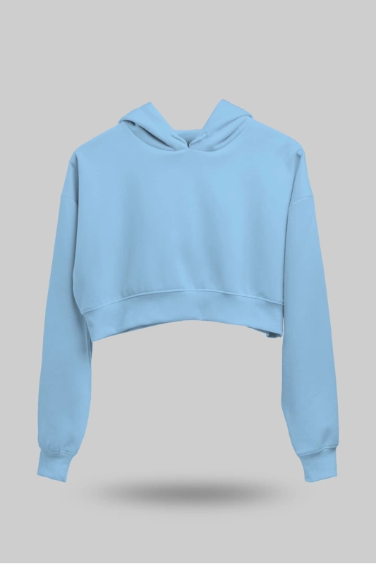 Buz Mavisi Kadın Crop Hoodie Kapüşonlu Sweatshirt