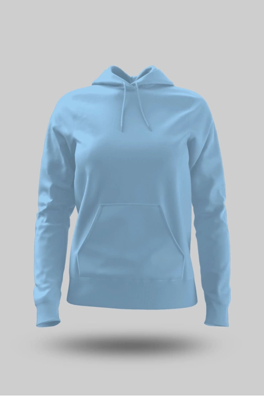 Buz Mavisi Kadın Kapüşonlu Hoodie Sweatshirt