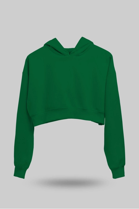 Çimen Yeşili Kadın Crop Hoodie Kapüşonlu Sweatshirt