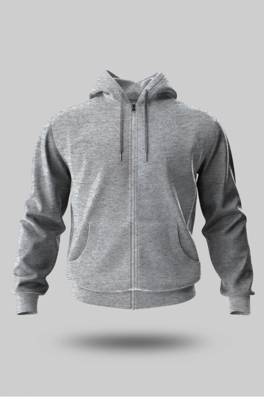 GRİ KAPÜŞONLU FERMUARLI SWEATSHİRT