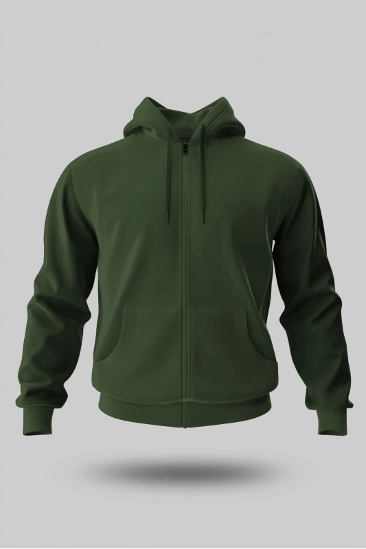 HAKİ YEŞİLİ KAPÜŞONLU FERMUARLI SWEATSHİRT