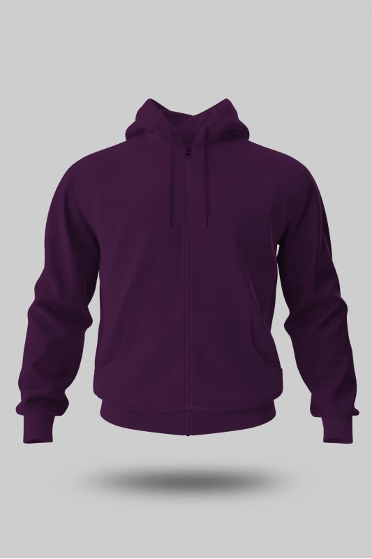 KOYU MOR KAPÜŞONLU FERMUARLI SWEATSHİRT