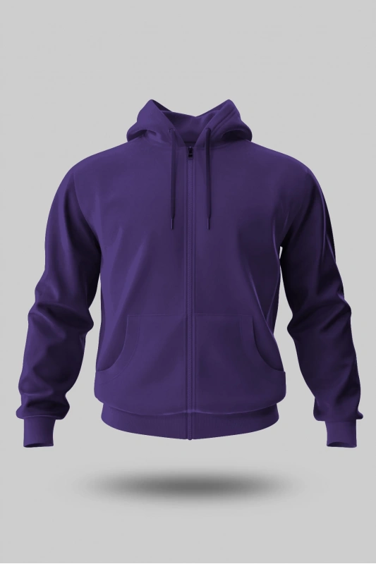 MOR KAPÜŞONLU FERMUARLI SWEATSHİRT