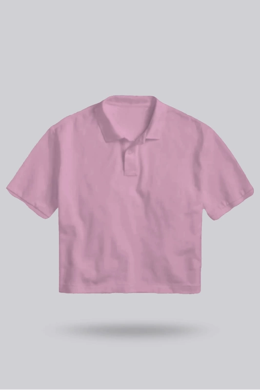 Pembe Kadın Crop Polo Yaka Tişört