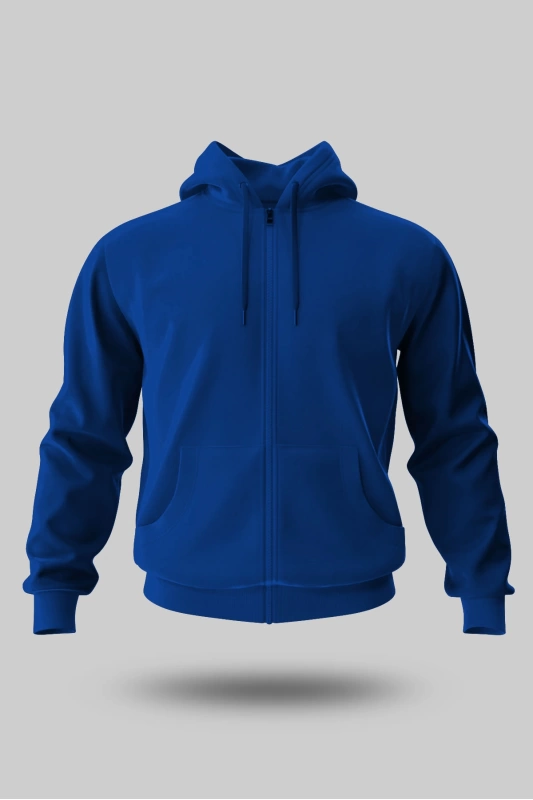 SAKS MAVİSİ KAPÜŞONLU FERMUARLI SWEATSHİRT