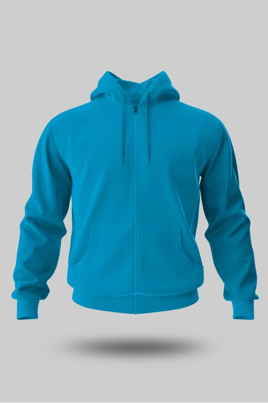 TURKUAZ KAPÜŞONLU FERMUARLI SWEATSHİRT