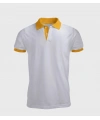 Beyaz Polo Yaka T-Shirt Sarı Yakalı Çift Renkli