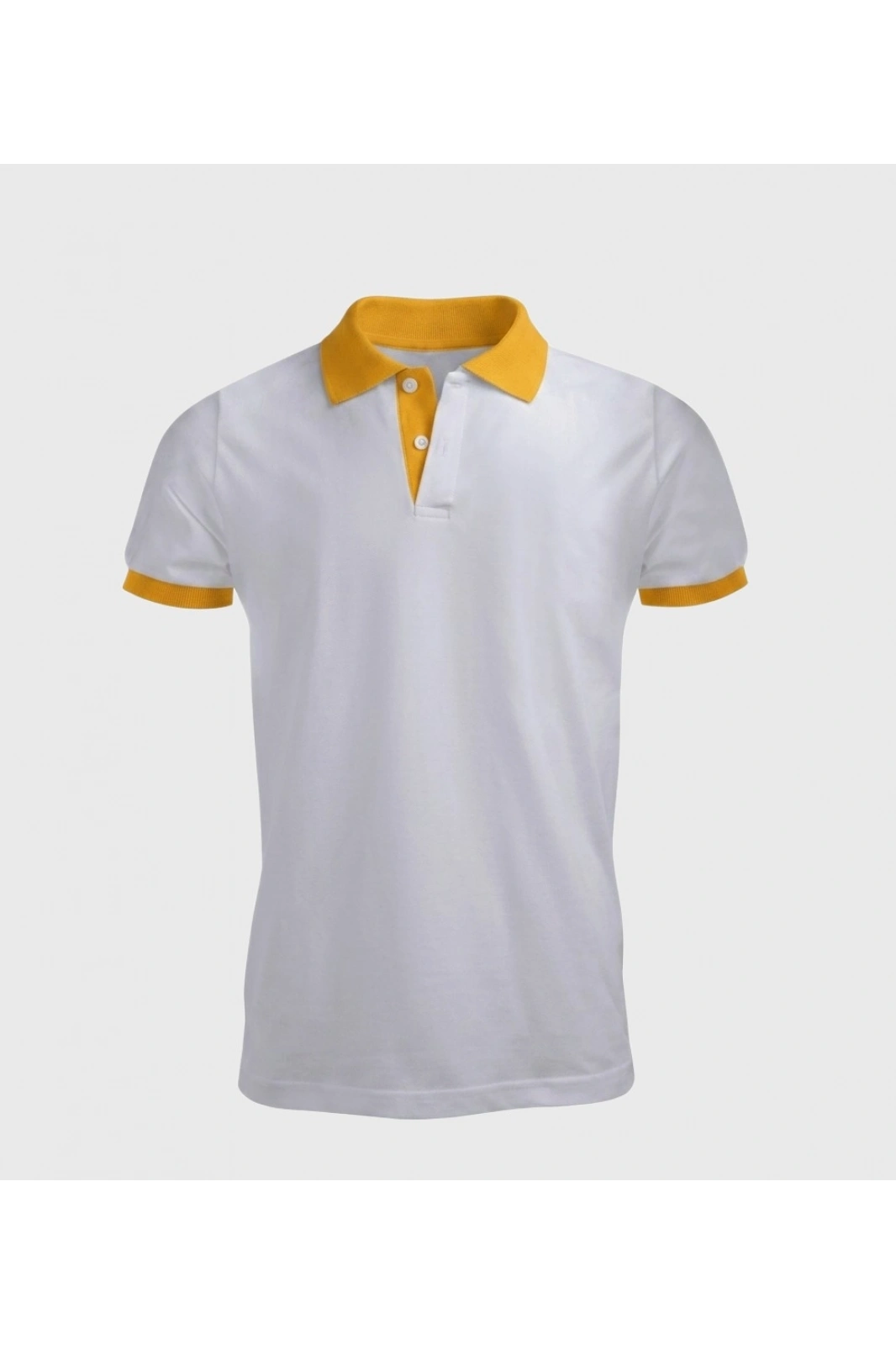 Beyaz Polo Yaka T-Shirt Sarı Yakalı Çift Renkli