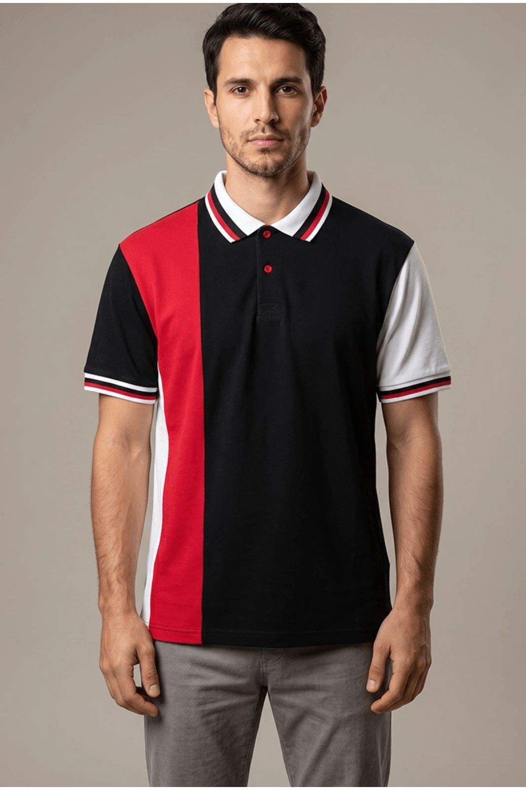 Proline Model Polo Yaka Tişört Siyah Kırmızı Beyaz