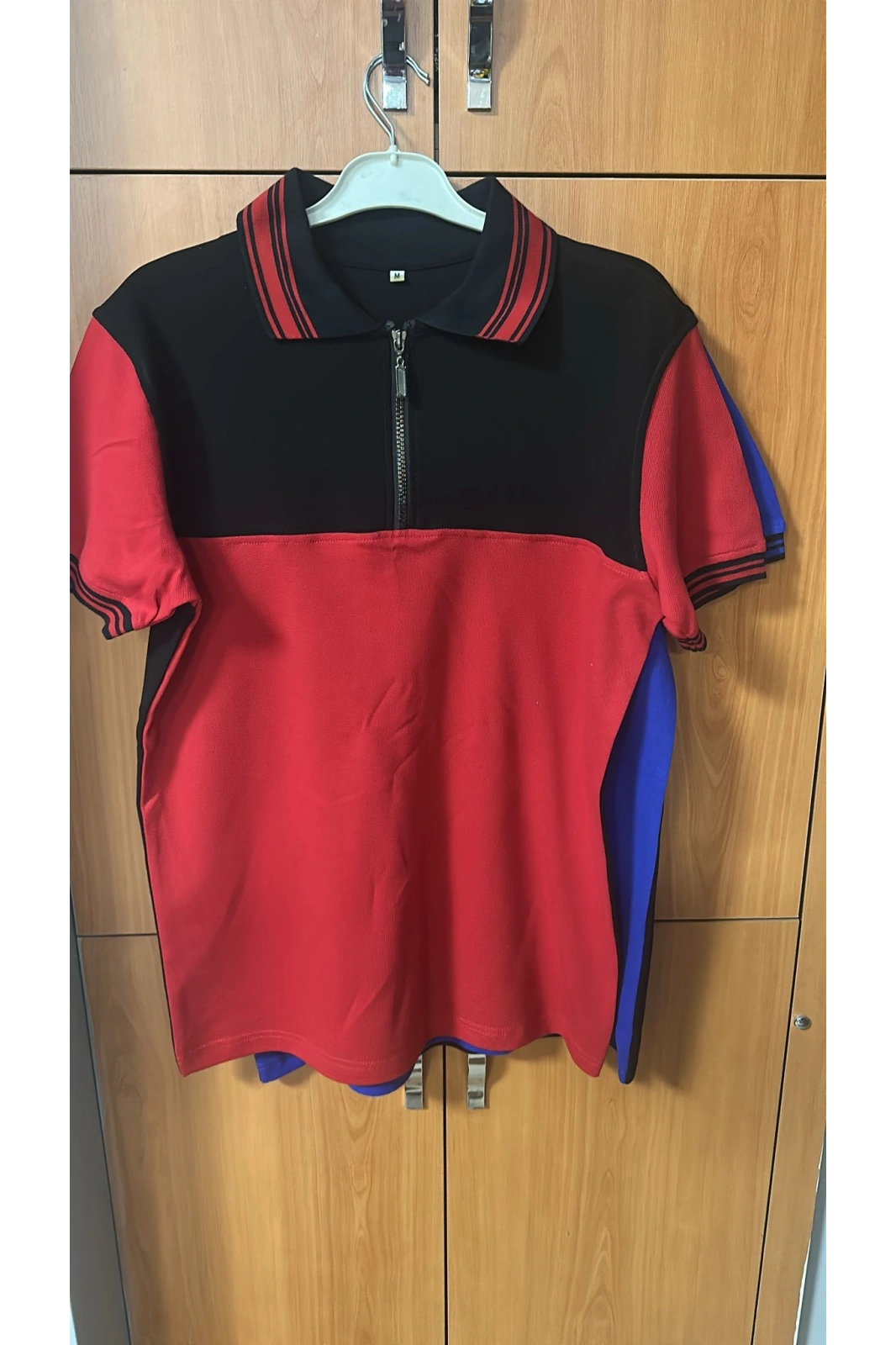 Velocity Model Fermuarlı Polo Yaka Tişört Kırmızı Siyah